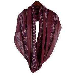 Bohemian Raw Hem Maurices Embroidered Infinity Lightweight Purple Boho Scarf